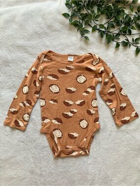 ÜKIDS Hedgehog Bodysuit 18-24M Long-Sleeve Brown Woodland Print